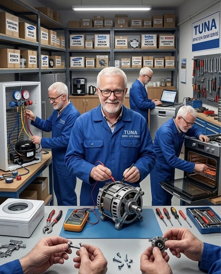 Tuna Servis teknisyeni çamaşır makinesi elektronik kart arızasını ölçüm cihazıyla kontrol ediyor